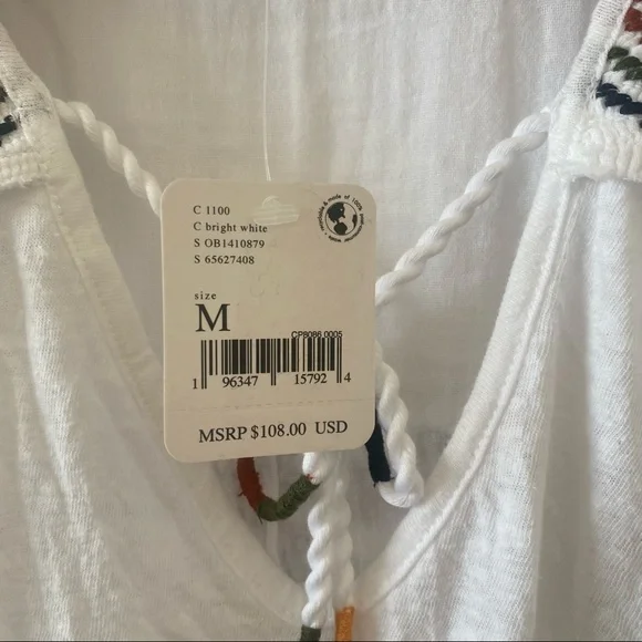 NWT Free People Market Embroidery Trim Tassel Tie V-Neck Dolman Sleeve Tee Med - Picture 7 of 9